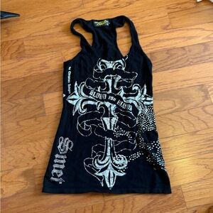 Black Graphic Tank Top studded silver skulls born on the street smet